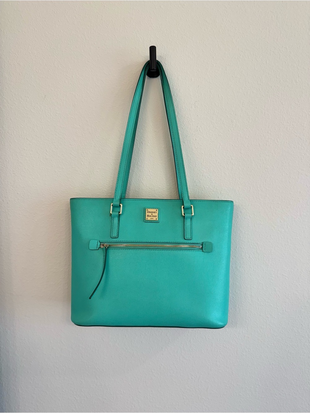 Dooney & Bourke Teal Leather Tote with Front Zip